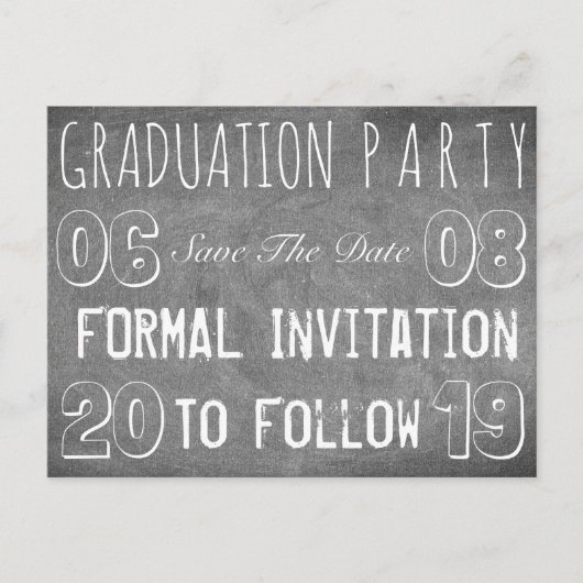 Carte Postale Graduation Party Enregistrer La Date Chalkboard Lo (Devant)
