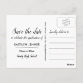 Carte Postale Graduation Party Modern Script Enregistrer La Date (Dos)