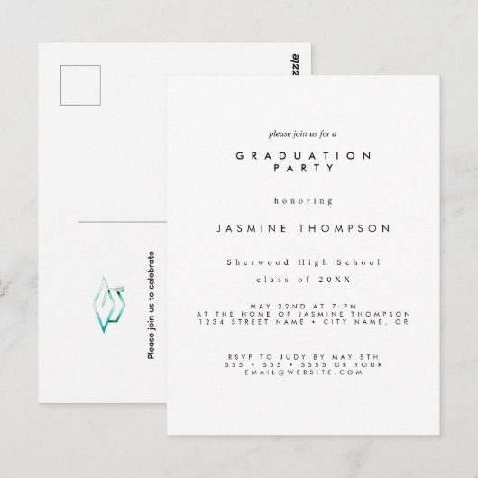 Carte Postale Graduation Party Simple Elegant Invite (Devant / Derrière)