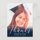 Carte Postale Graduation Photo Script moderne Merci bleu (Devant)