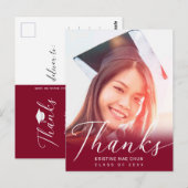 Carte Postale Graduation Photo Script moderne Merci rouge (Devant / Derrière)