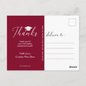 Carte Postale Graduation Photo Script moderne Merci rouge (Dos)