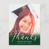 Carte Postale Graduation Photo Script moderne Merci vert (Devant)