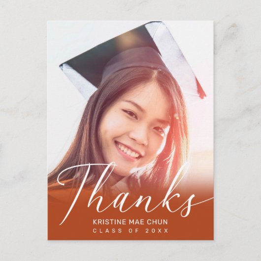 Carte Postale Graduation Photo : Script Orange Thank You (Devant)