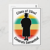 Carte Postale Graduation Rétro Casquette et femme fille diplômée (Devant / Derrière)