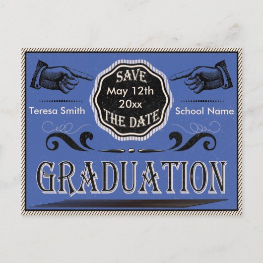 Carte Postale Graduation vintage Enregistrer La Date (Devant)