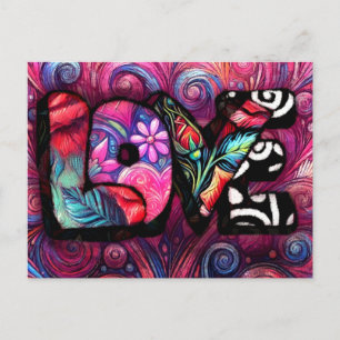 Carte Postale Graffiti Abstrait Love Word Valentine Floral Rose