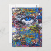 Carte Postale Graffiti bleu oeil diabolique (Devant / Derrière)