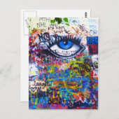 Carte Postale Graffiti bleu oeil diabolique (Devant / Derrière)
