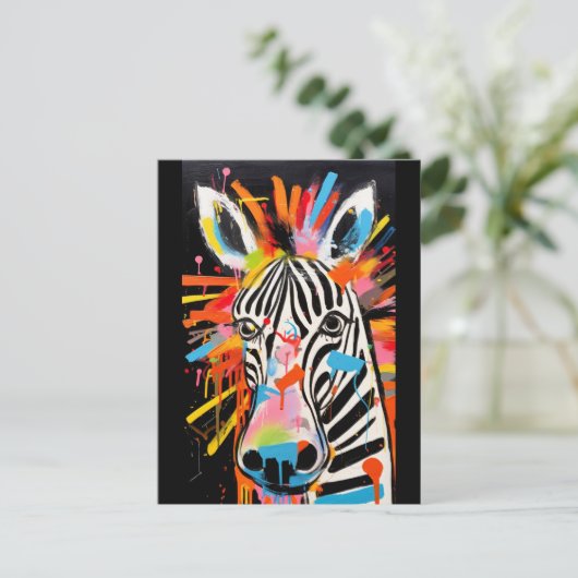 Carte Postale Graffiti coloré Zebra (Debout devant)