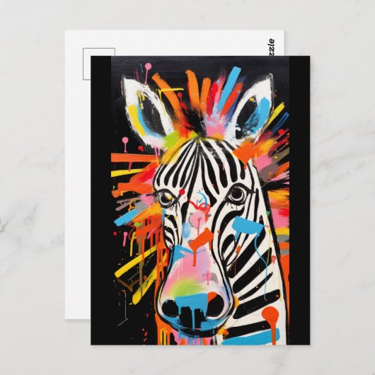 Carte Postale Graffiti coloré Zebra (Devant / Derrière)