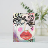 Carte Postale Graffiti Cool Abstrait Visage coloré Art lunaire (Debout devant)