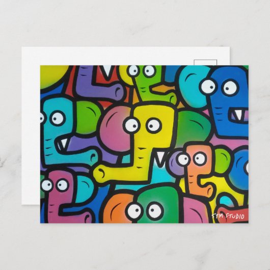 Carte postale GRAFFITI ELEPHANTS (Devant / Derrière)