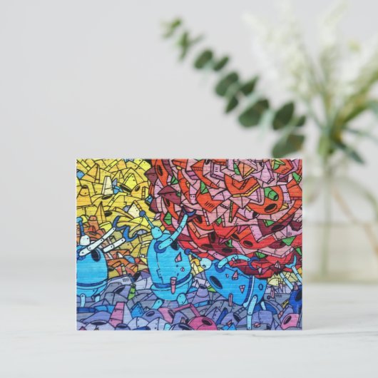 Carte Postale Graffiti rétro Recyclage Robots Wall Art (Debout devant)