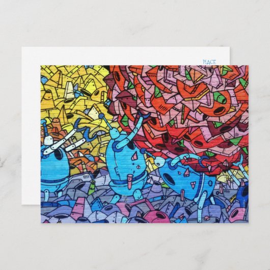 Carte Postale Graffiti rétro Recyclage Robots Wall Art (Devant / Derrière)