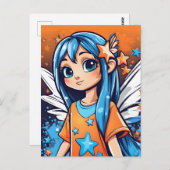Carte Postale Graffiti Style Fée Avec Cheveux Bleu (Devant / Derrière)