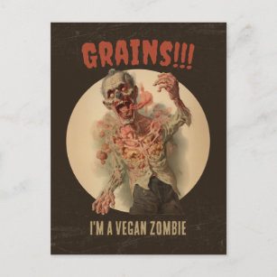 Carte Postale Grains Je suis un Vegan Zombie Drôle Horreur Vinta