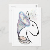 Carte Postale Gramophone Bull Terrier Musique Surréaliste