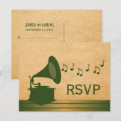 Carte postale Gramophone Vintage vert RSVP (Devant / Derrière)