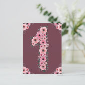 Carte Postale Grand 1er Anniversaire Fleurs Roses Fille Feuillag (Debout devant)