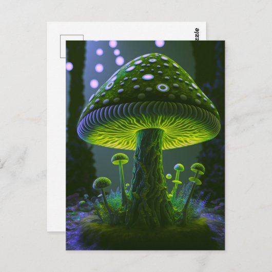 Carte Postale Grand champignon gris - Vert & Indigo (Devant / Derrière)