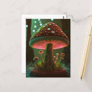 Carte Postale Grand Champignons Lumineux - Vert & Orange