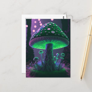 Carte Postale Grand Champignons Lumineux - Vert & Rose