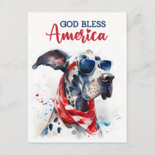 Carte Postale Grand Danois patriotique, Dieu bénisse l'Amérique