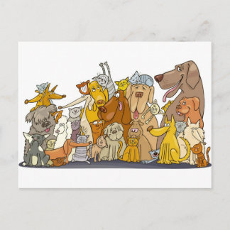 Carte Postale grand groupe de chats et de chiens