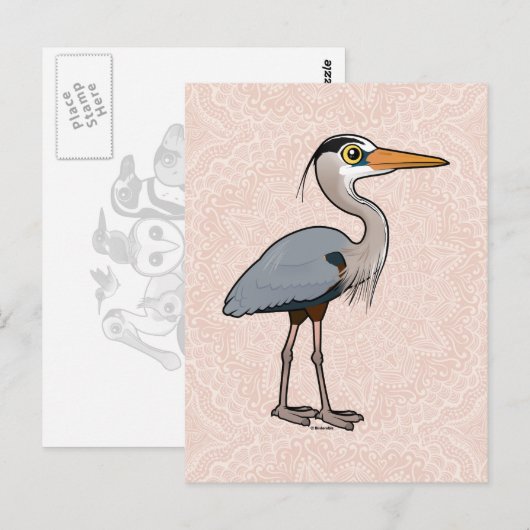 Carte Postale Grand héron bleu (Devant / Derrière)