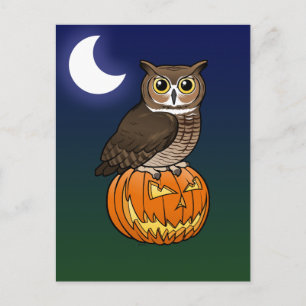 Carte Postale Grand hibou à cornes de Halloween