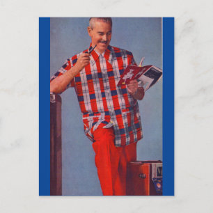 Carte Postale grand homme en rouge et plaid