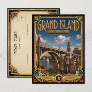 Carte Postale Grand Island Nebraska Art Déco Vintage de l'Âge d'