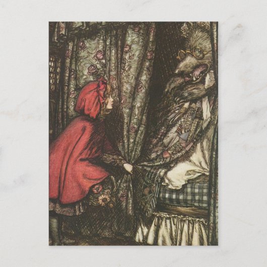 Carte Postale Grand Mauvais Loup dans le lit de grand-mère (Devant)