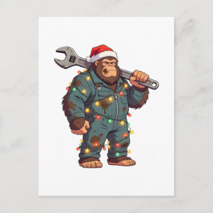 Carte Postale Grand Mécanicien Bigfoot Sasquatch Noël Col Bleu
