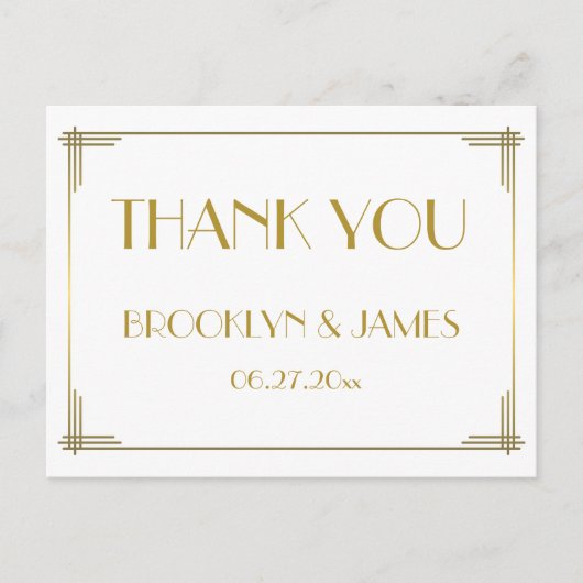 Carte Postale Grand Merci Mariage Gatsby Gold Art Déco (Devant)