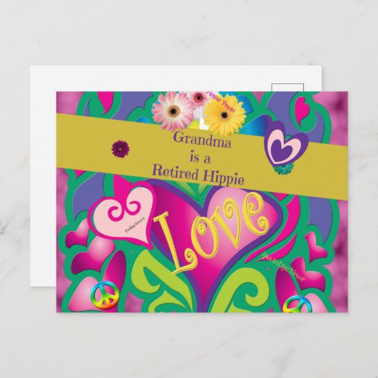 Carte Postale Grand-mère est une hippie retraitée, mignonne et c (Devant / Derrière)