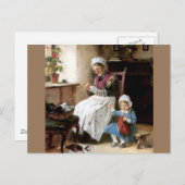 Carte Postale Grand-mère et petite-fille à coudre (Devant / Derrière)