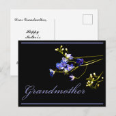 Carte Postale Grand-mère Fleurs Bleues Delicate (Devant / Derrière)