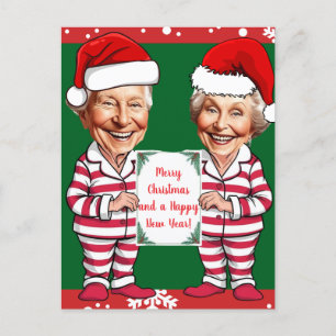 Carte Postale Grand-mère verte et rouge et grand-père Noël