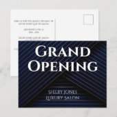 Carte Postale Grand Ouverture Elégante Marine Blue Gold Business (Devant / Derrière)