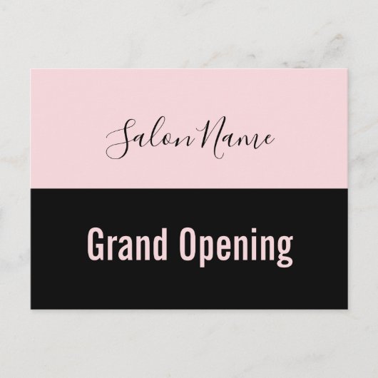 Carte Postale Grand Ouverture Pale Rose Noir Beauté Nom du salon (Devant)