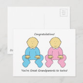 Carte Postale Grand-parents à jumeaux Félicitations (Devant / Derrière)