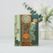 Carte Postale Grand-père Horloge noir Chat sorcier Citrouille (Debout devant)
