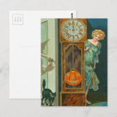 Carte Postale Grand-père Horloge noir Chat sorcier Citrouille (Devant / Derrière)