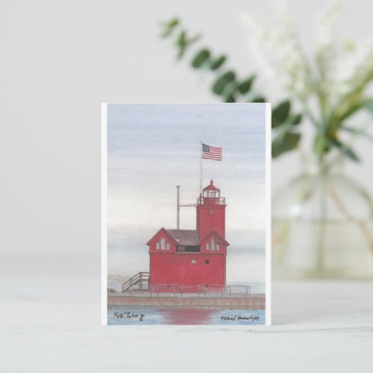 Carte Postale Grand phare rouge, Hollande, Michigan (Debout devant)