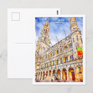 Carte Postale Grand-Place de bruxelles Lieu de voyage Aquarelle