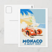 Carte Postale Grand Prix Monaco 1937 aquarelle (Devant / Derrière)