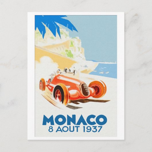 Carte Postale Grand Prix Monaco 1937 aquarelle (Devant)