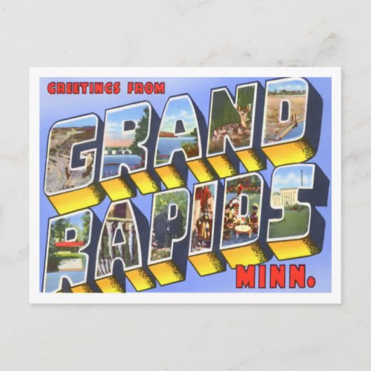 Carte Postale Grand Rapids, Minnesota Vintage Big Letters (Devant)